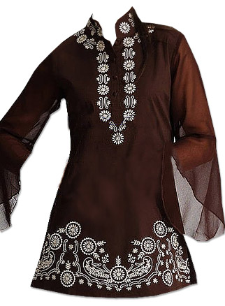  Dark Brown Georgette Kurti | Pakistani Dresses in USA- Image 1