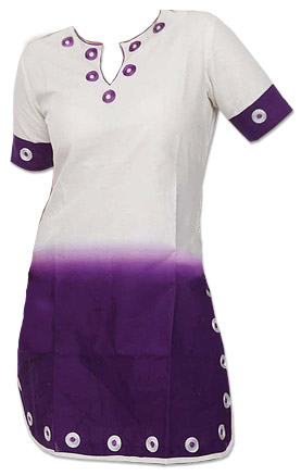  White/Purple Cotton Kurti | Pakistani Dresses in USA- Image 1