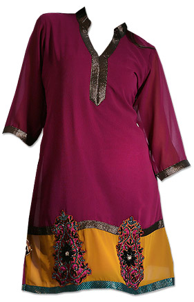  Magenta Chiffon Kurti  | Pakistani Dresses in USA- Image 1