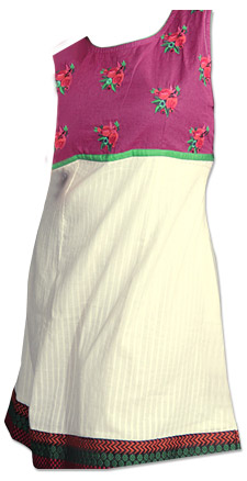  Off-White Cotton Kurti | Pakistani Dresses in USA- Image 1