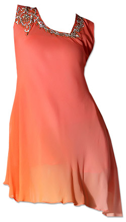  Orange Chiffon Kurti  | Pakistani Dresses in USA- Image 1
