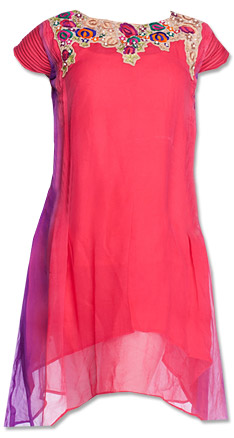  Pink Chiffon Kurti  | Pakistani Dresses in USA- Image 1