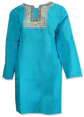  Turquoise Khaddi Cotton Kurti | Pakistani Dresses in USA- Image 1