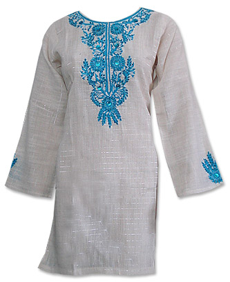  Off-White Khaddi Cotton Kurti | Pakistani Dresses in USA- Image 1