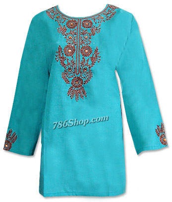  Sea Green Khaddi Cotton Kurti | Pakistani Dresses in USA- Image 1