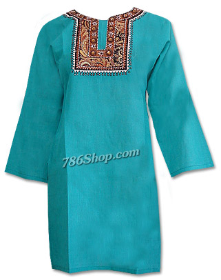  Turquoise Khaddi Cotton Kurti | Pakistani Dresses in USA- Image 1