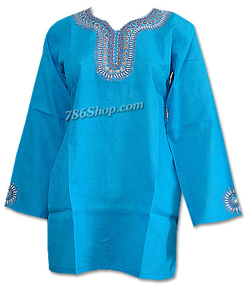  Turquoise Khaddi Cotton Kurti | Pakistani Dresses in USA- Image 1