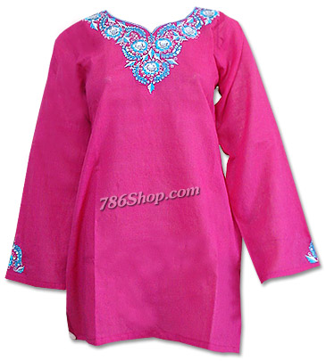  Shocking Pink Khaddi Cotton Kurti | Pakistani Dresses in USA- Image 1