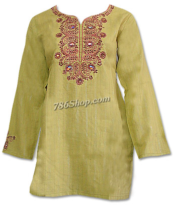  Lime Green Khaddi Cotton Kurti | Pakistani Dresses in USA- Image 1