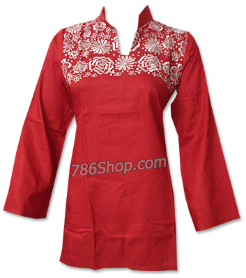  Rust Linen Kurti | Pakistani Dresses in USA- Image 1