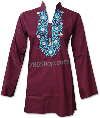  Maroon Linen Kurti | Pakistani Dresses in USA- Image 1