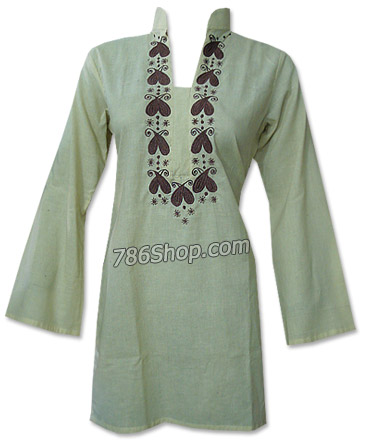  Off-White Khaddi Cotton Kurti | Pakistani Dresses in USA- Image 1