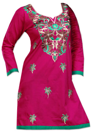  Shocking Pink Cotton Kurti | Pakistani Dresses in USA- Image 1