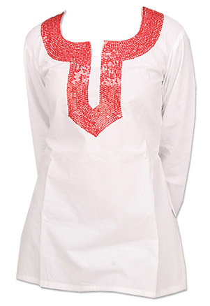  White Cotton Kurti | Pakistani Dresses in USA- Image 1