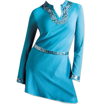  Turquoise Georgette Kurti | Pakistani Dresses in USA- Image 1