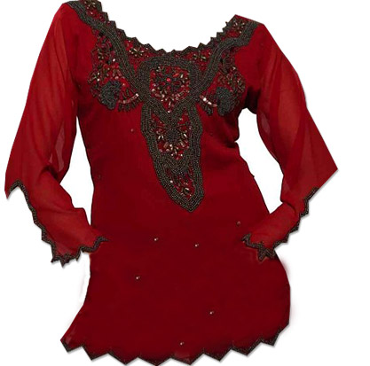  Red Chiffon Kurti | Pakistani Dresses in USA- Image 1