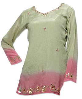  Light Green/Pink Chiffon Kurti | Pakistani Dresses in USA- Image 1