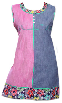  Pink/Blue Khaddi Cotton Kurti | Pakistani Dresses in USA- Image 1