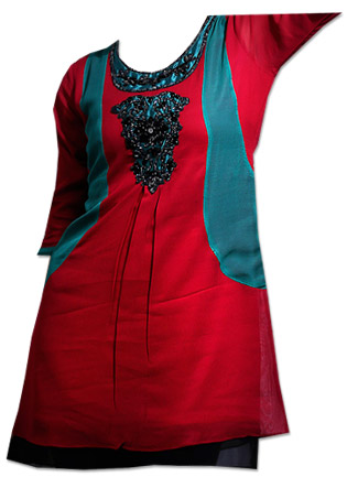  Red Georgette Kurti | Pakistani Dresses in USA- Image 1