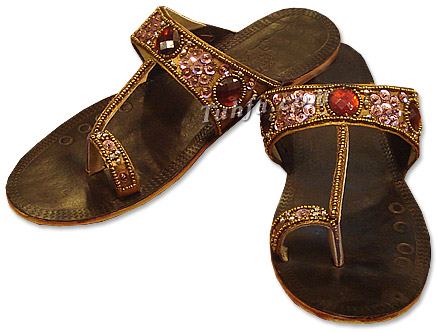  Ladies Slip-on Khussa- Brown | Pakistani Dresses in USA- Image 1