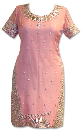  Pink Crinkle Chiffon Suit | Pakistani Dresses in USA- Image 1