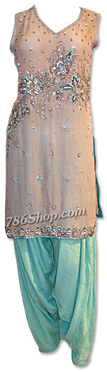  Tea Pink/Turquoise Crinkle Chiffon Suit | Pakistani Dresses in USA- Image 1