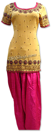  Mustard/Hot Pink Grip Suit | Pakistani Dresses in USA- Image 1