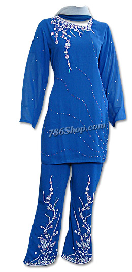  Royal Blue Georgette Trouser Suit | Pakistani Dresses in USA- Image 1