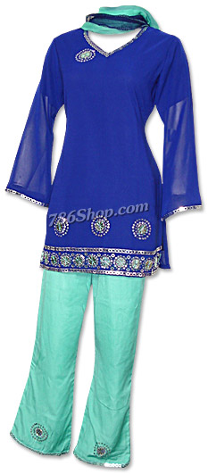  Blue/Sea Green Georgette Suit  | Pakistani Dresses in USA- Image 1
