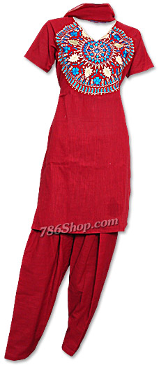  Red Khaddi Cotton Suit | Pakistani Dresses in USA- Image 1