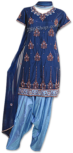  Blue Pure Silk Suit | Pakistani Dresses in USA- Image 1