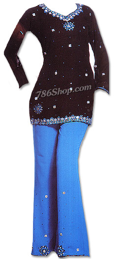  Black/Blue Chiffon Trouser Suit | Pakistani Dresses in USA- Image 1