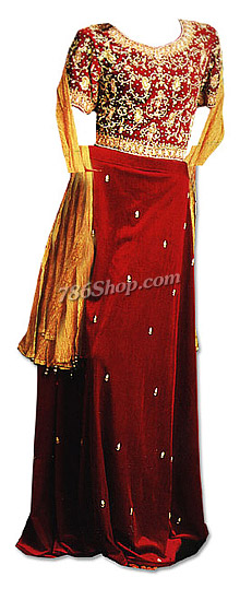  Maroon Pure Katan Lehnga | Pakistani Wedding Dresses- Image 1