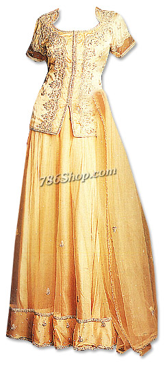  Cream Chiffon Lehnga | Pakistani Wedding Dresses- Image 1