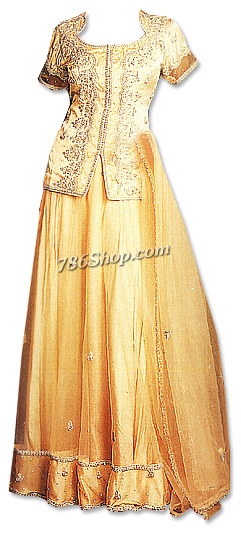  Cream Chiffon Lehnga | Pakistani Wedding Dresses USA- Image 1