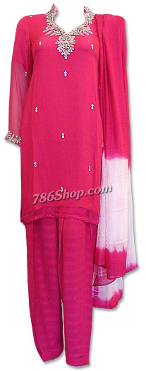  Hot Pink Chiffon Suit | Pakistani Dresses in USA- Image 1