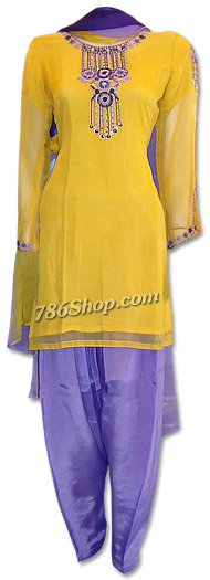  Yellow/Purple Chiffon Suit | Pakistani Dresses in USA- Image 1