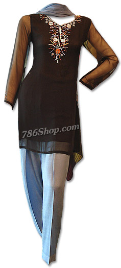  Black/Sky Blue Chiffon Suit | Pakistani Dresses in USA- Image 1