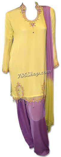  Yellow/Purple Chiffon Suit | Pakistani Dresses in USA- Image 1