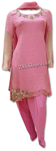  Pink Chiffon Suit | Pakistani Dresses in USA- Image 1