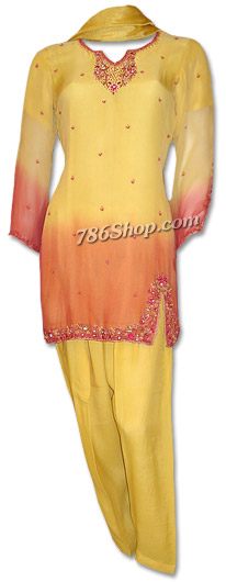  Yellow/Orange Chiffon Suit | Pakistani Dresses in USA- Image 1
