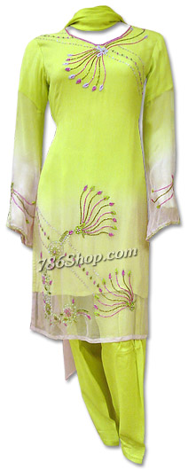  Parrot Green/Pink Chiffon Suit | Pakistani Dresses in USA- Image 1