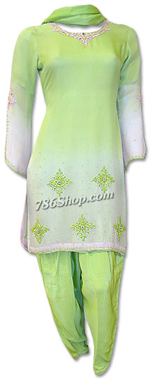  Light Green/Silver Chiffon Suit | Pakistani Dresses in USA- Image 1