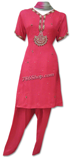  Hot Pink Chiffon Suit | Pakistani Dresses in USA- Image 1