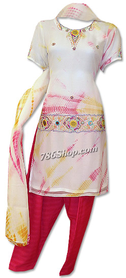  White/Magenta Chiffon Suit | Pakistani Dresses in USA- Image 1