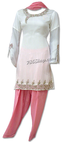  White/Pink Chiffon Suit | Pakistani Dresses in USA- Image 1
