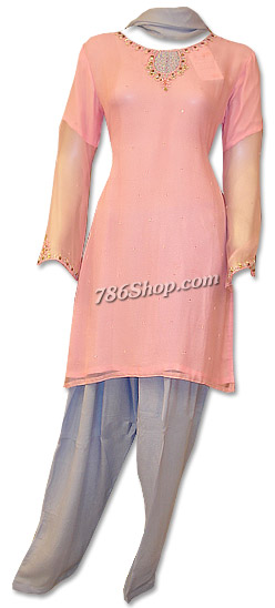  Pink/Light Blue Chiffon Suit | Pakistani Dresses in USA- Image 1