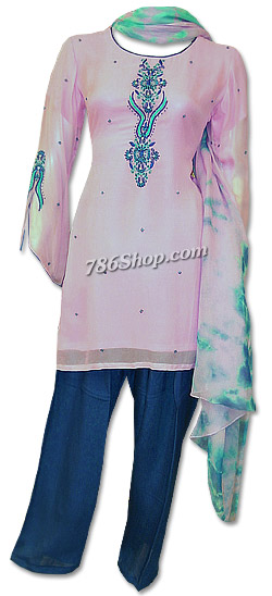  Pink/Navy Blue Chiffon Suit | Pakistani Dresses in USA- Image 1
