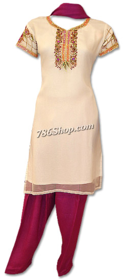  Off white/Magenta Chiffon Suit | Pakistani Dresses in USA- Image 1