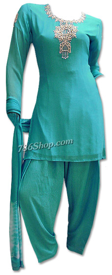  Turquoise Chiffon Suit | Pakistani Dresses in USA- Image 1